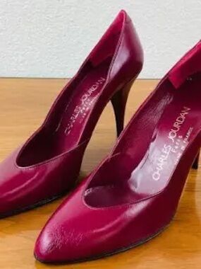 Vintage 1980s CHARLES JOURDAN FUCHSIA Pink Leather High Heel Shoes EUC